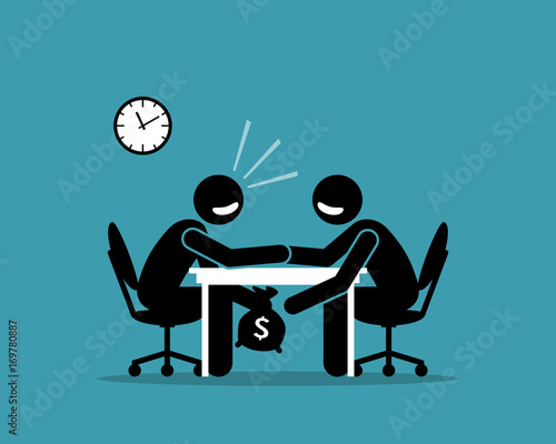 Under Table Money. Vector artwork depicts corruption, bribe, bribery, and dirty money.