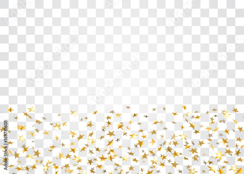 Gold stars falling confetti isolated on white transparent background. Golden design festive party, birthday celebration, carnival, anniversary. Stars confetti explosion on floor Vector illusttration
