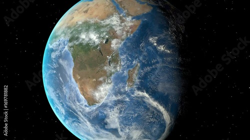 Night to day - rotating Earth. Zoom in on Botswana outlined