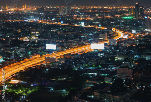 Night Bangkok bird s-eye view. Night street skyline