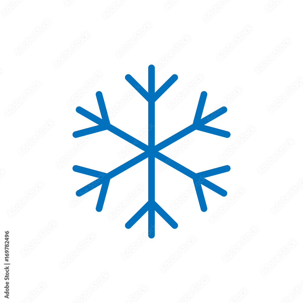 Snowflake sign. Blue Snowflake icon isolated on white background. Snow flake silhouette. Symbol of snow, holiday, cold weather, frost. Winter design element Vector illustration Snowflake sign. Blue Snowflake icon isolated on white background. Snow flake silhouette. Symbol of snow, holiday, cold weather, frost. Winter design element Vector illustration