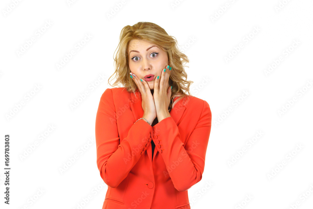 Emotional girl is amazing on the white background Emotional girl is amazing on the white background