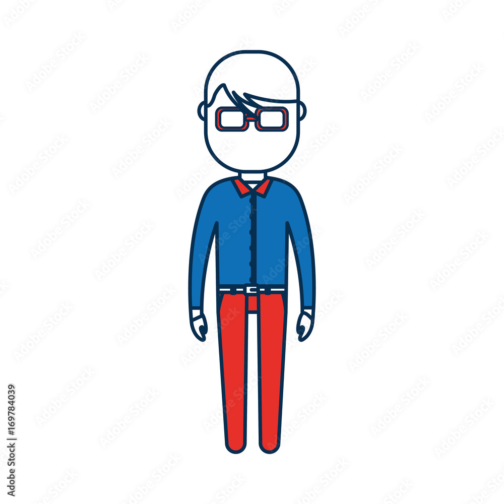 cartoon man with glasses and standing icon over white background colorful design vector illustration