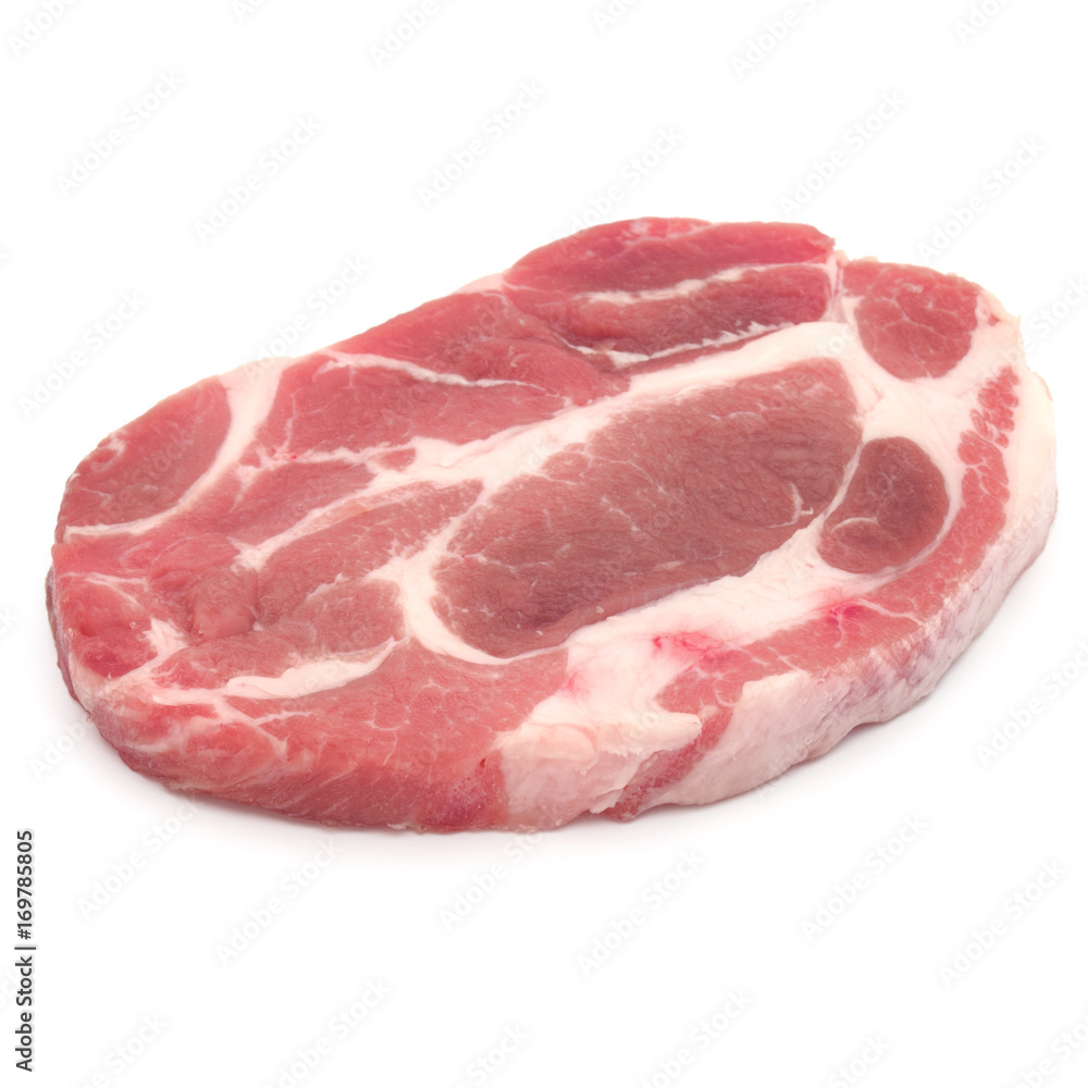 Raw pork chop meat isolated on white background cutout Raw pork chop meat isolated on white background cutout