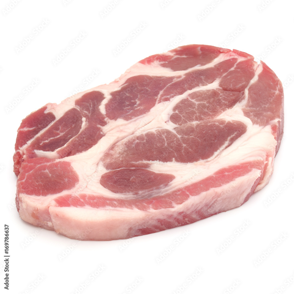 Raw pork chop meat isolated on white background cutout Raw pork chop meat isolated on white background cutout