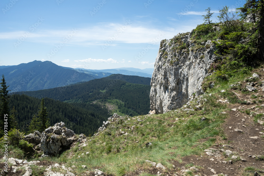 View of Piatra Soimului Peak (Hawk's stone) in Rarau mountains, Bucovina, Romania