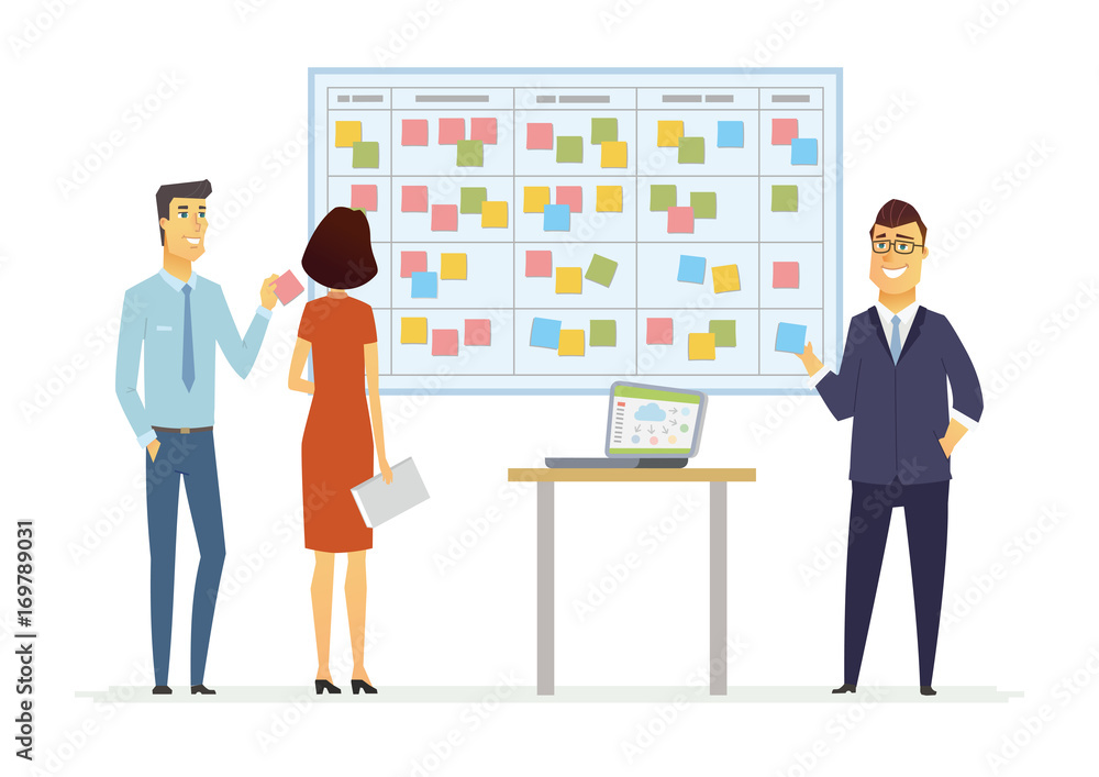 Office Kanban planning system - modern vector business cartoon characters illustration Office Kanban planning system - modern vector business cartoon characters illustration