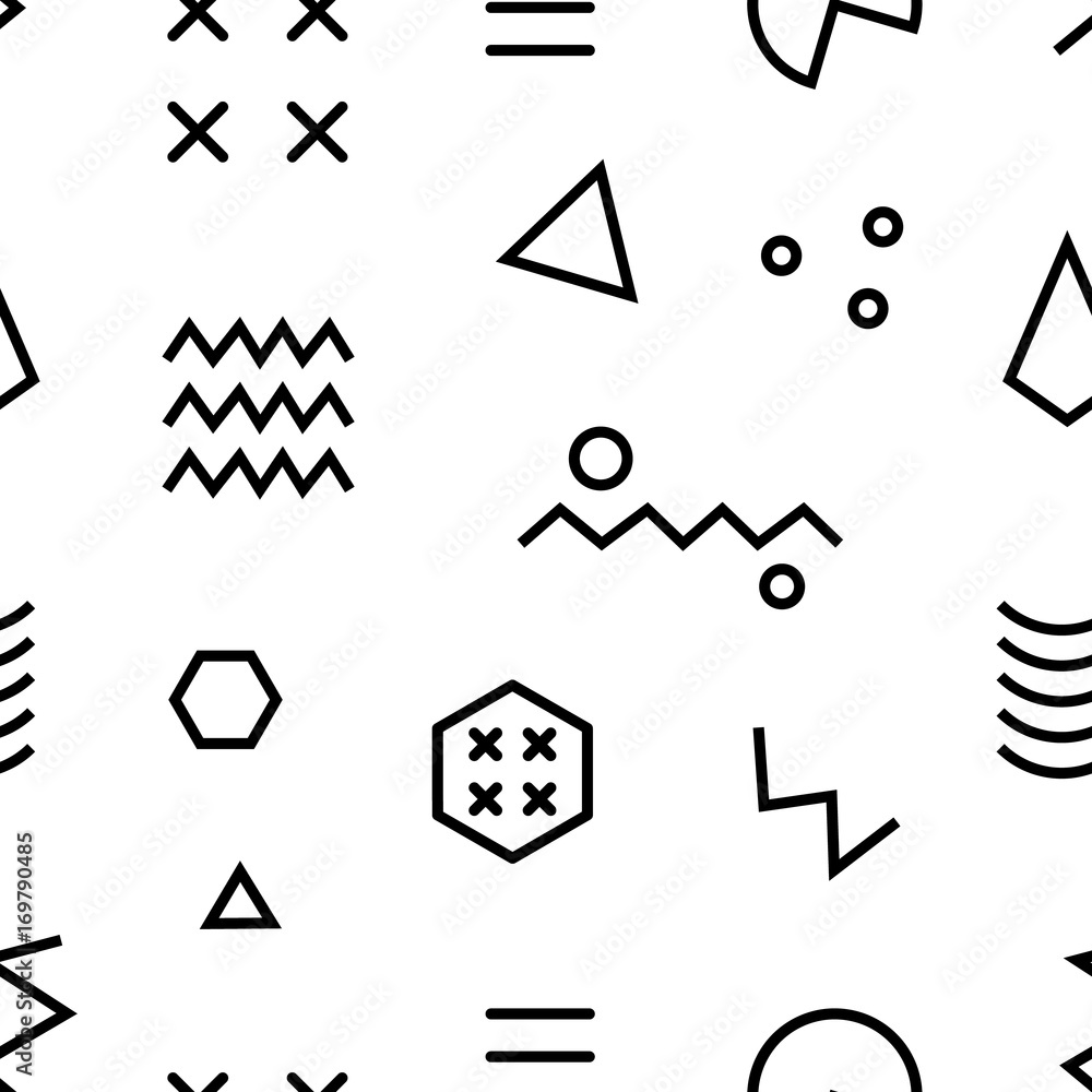 Retro memphis seamless pattern. 80-90s fashion style abstract geometric background Retro memphis seamless pattern. 80-90s fashion style abstract geometric background