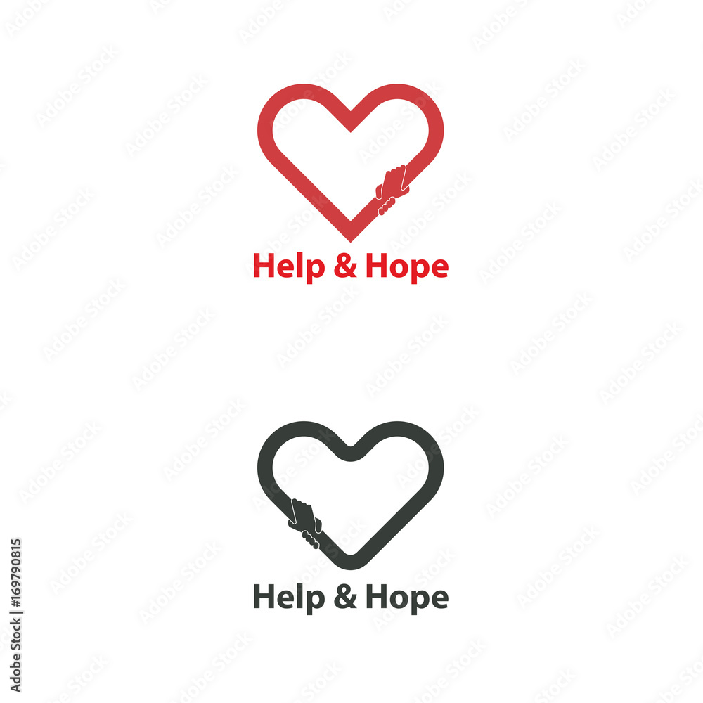 Aid sign and support vector logo design template.Hope and Help vector logo.Love and Heart Care icon.Heart shape and healthcare & medical concept.