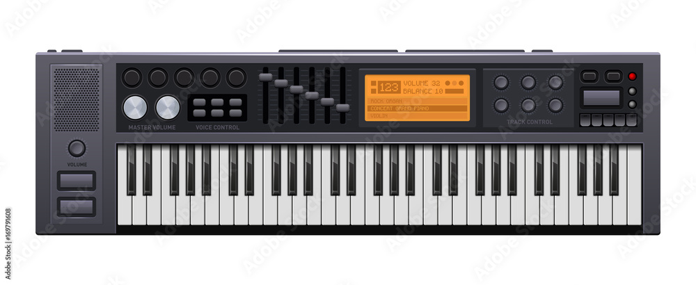 Music Synthesizer. Realistic Style Electronic Piano. Vector Music Synthesizer. Realistic Style Electronic Piano. Vector
