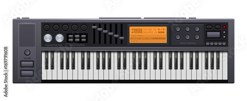 Music Synthesizer. Realistic Style Electronic Piano. Vector