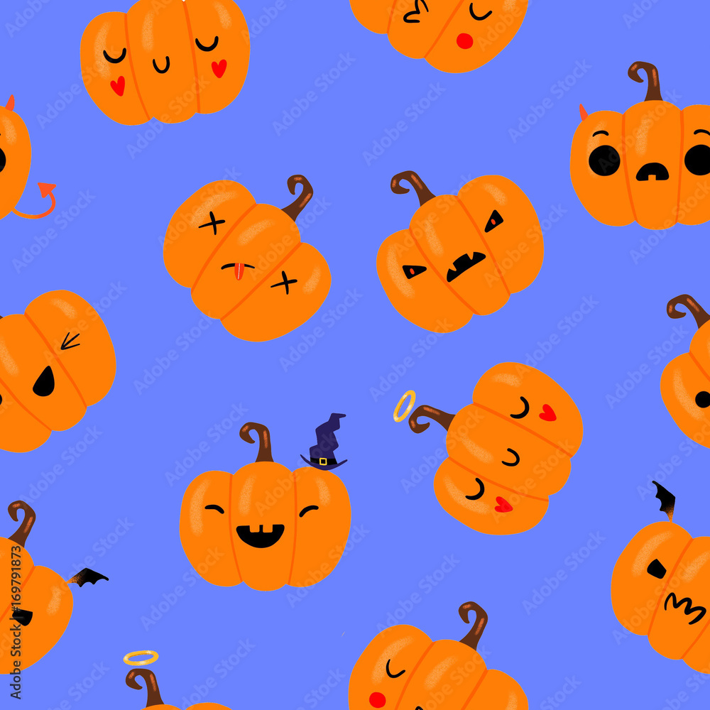 Naklejka premium Pumpkin seamless pattern, Halloween illustration for your design