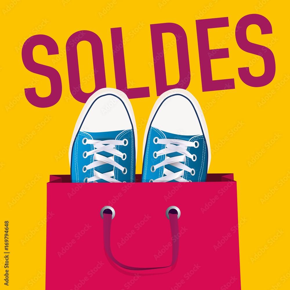 Vecteur Stock soldes - affiche - chaussure - publicité - jeune -shopping -  promo - mode | Adobe Stock
