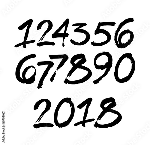 vector set of calligraphic acrylic or ink numbers, brush lettering