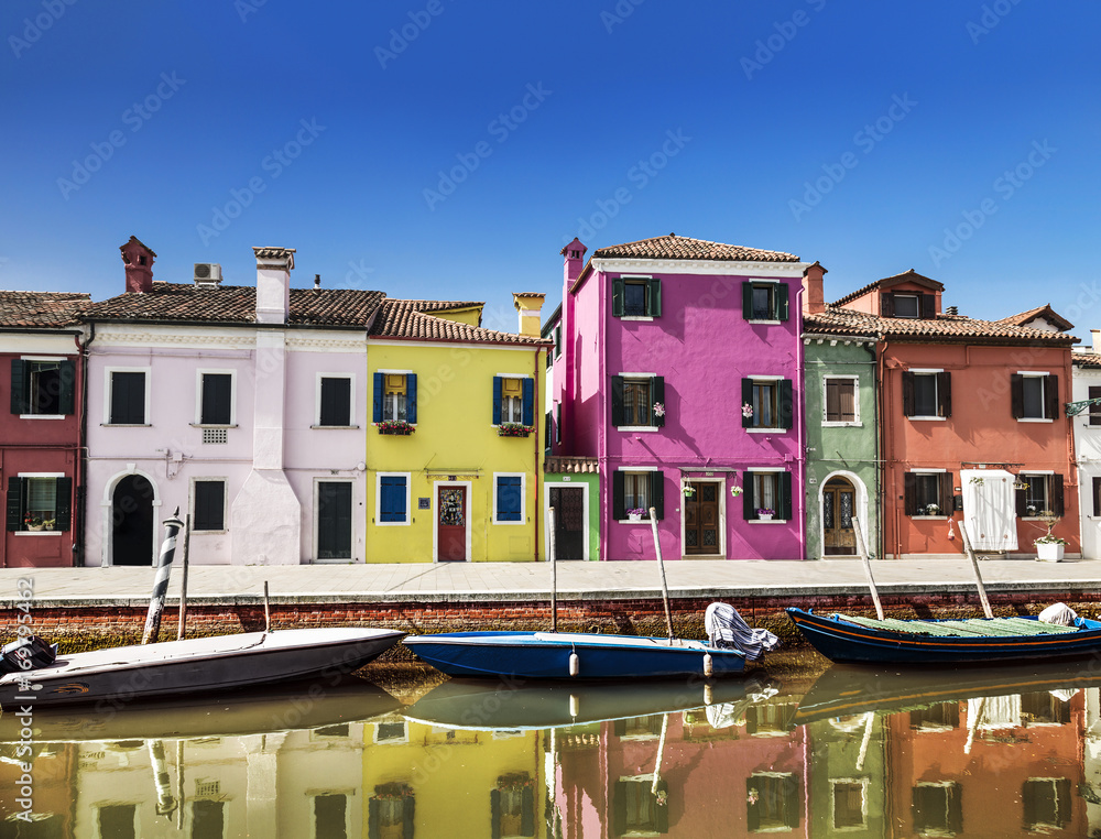 Colorful buildings in Burano island in Venice, Italy