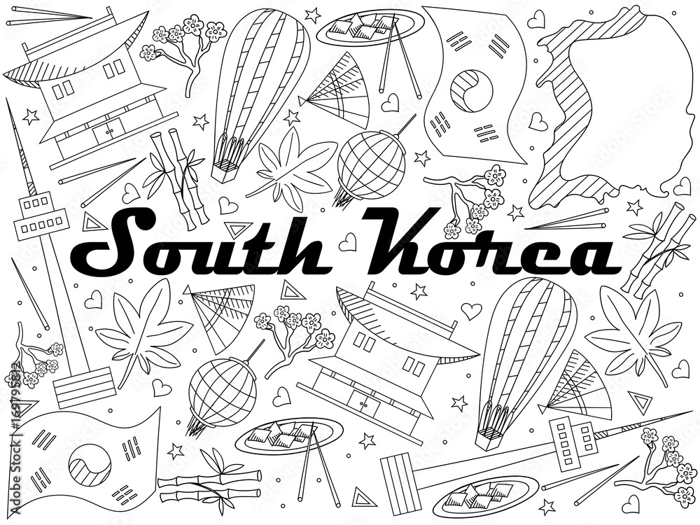 South Korea line art design vector illustration