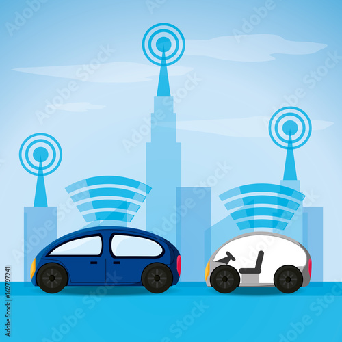 autonomous cars icon over blue background colorful design vector illustration