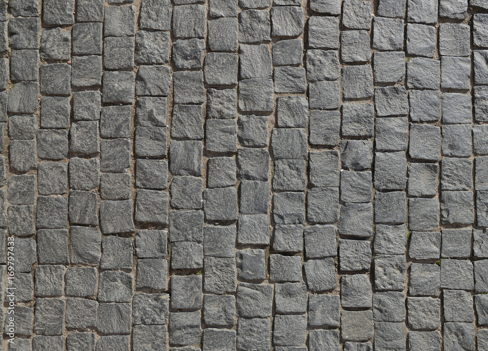 Abstract background of old cobblestone pavement. - obrazy, fototapety, plakaty 