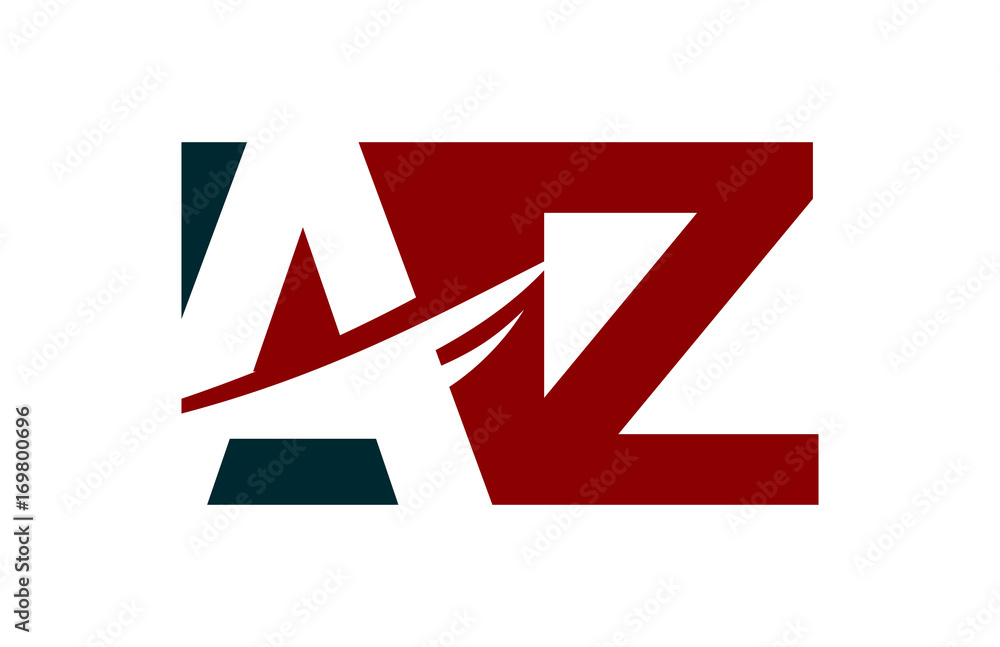 AZ Red Negative Space Square Swoosh Letter Logo AZ Red Negative Space Square Swoosh Letter Logo
