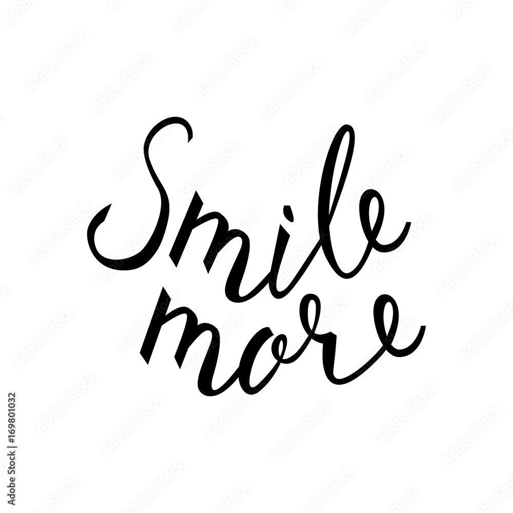 Smile more. Inspirational quote about happy. Modern calligraphy phrase with hand drawn smile. Lettering in boho style for print and posters. Hippie quotes collection. Typography poster design. Smile more. Inspirational quote about happy. Modern calligraphy phrase with hand drawn smile. Lettering in boho style for print and posters. Hippie quotes collection. Typography poster design.