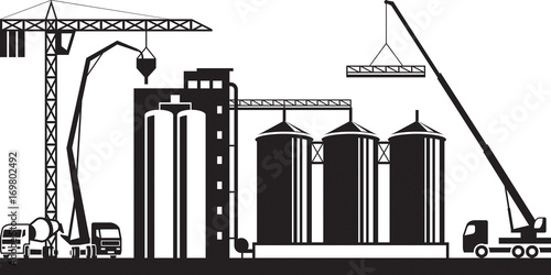 Construction of grain silo - vector illustration