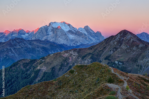 Mountain at sunrise, Dolomites, Italy