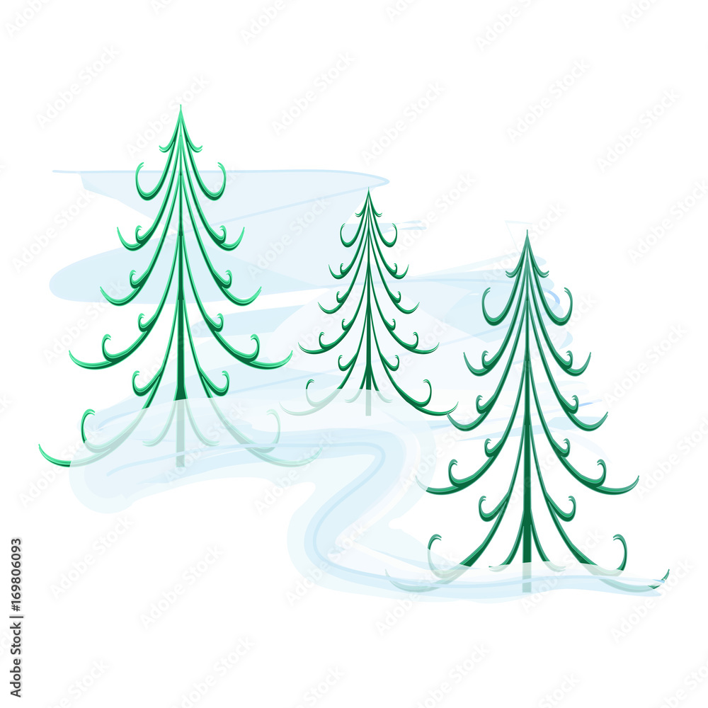 Obraz premium Silhouette set green spruce on white background