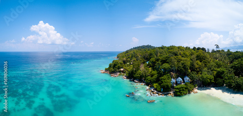 Fototapeta Naklejka Na Ścianę i Meble -  Aerial Panoramic View Tropical Island Clear Sea