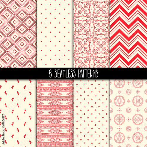 set of eight red and beige patterns