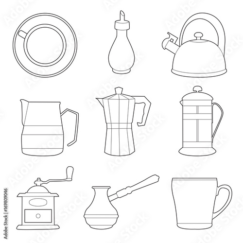 Set of simple coffee line art  icons  on white background
