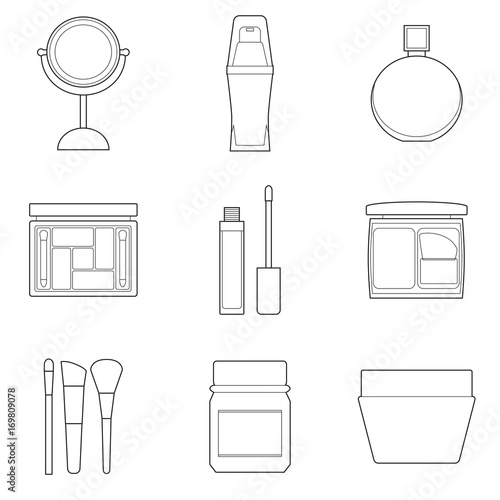 Set of simple cosmetic line art  icons on white background