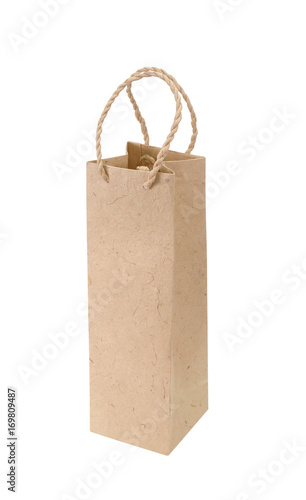 brown paper bag for wine bottles isolated on white