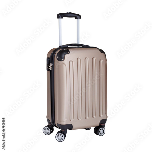 travel suitcase, hand luggage on wheels isolated on white