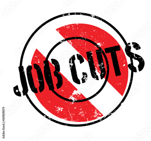 Job Cuts rubber stamp. Grunge design with dust scratches. Effects can be easily removed for a clean, crisp look. Color is easily changed.