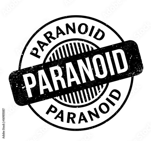 Paranoid rubber stamp. Grunge design with dust scratches. Effects can be easily removed for a clean, crisp look. Color is easily changed.