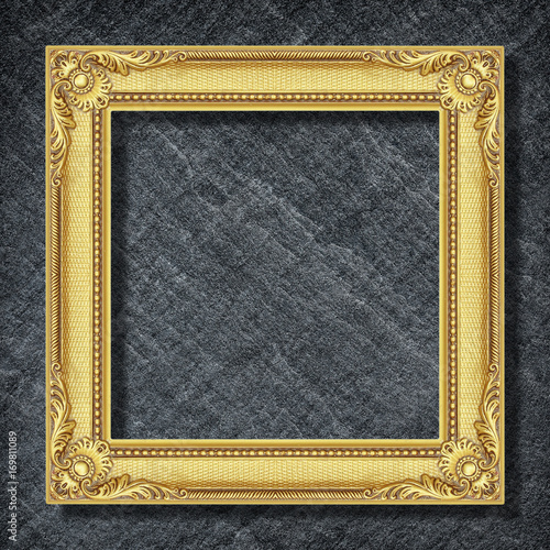 gold frame on Dark grey black slate background ,frame background