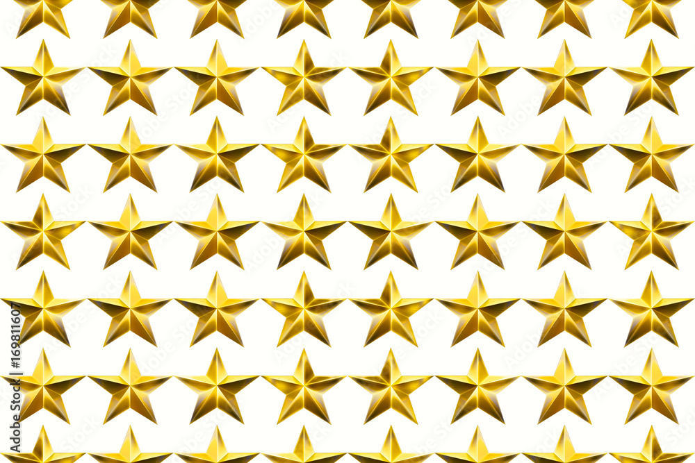 Star isolated on white background. Texture with five-pointed stars. Seamless stars pattern. 3D illustration. - obrazy, fototapety, plakaty 