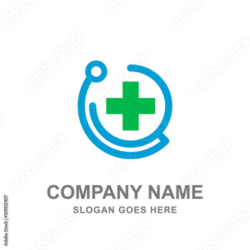 Medical Healthcare Stethoscope Cross Logo 