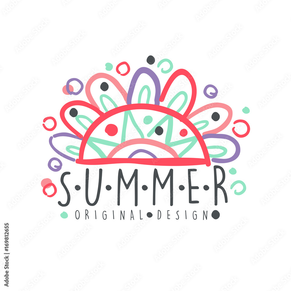 Naklejka premium Summer logo template original design, colorful hand drawn