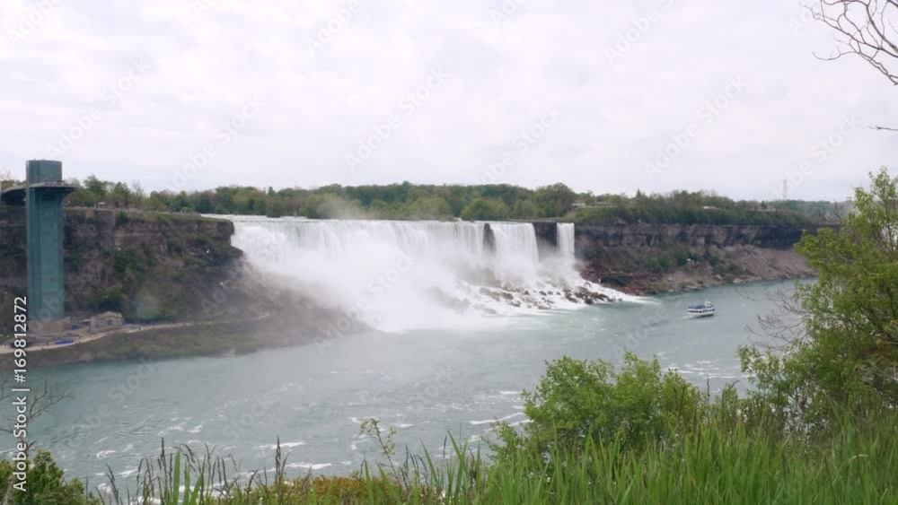 American Falls filmed from the Canadian side of the Niagara River. Long shot. American Falls filmed from the Canadian side of the Niagara River. Long shot.