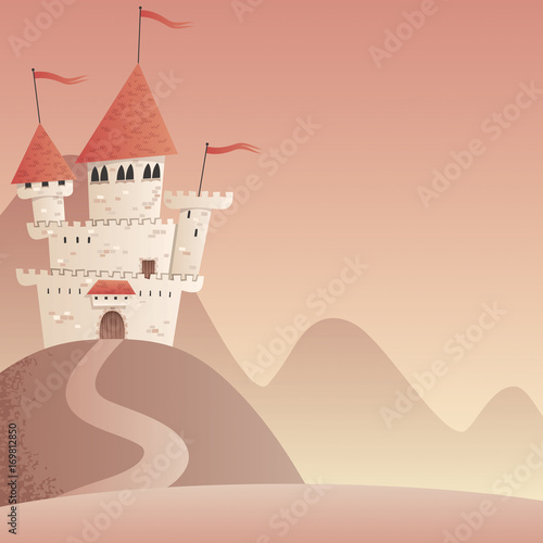 Castle Landscape 2 / Square background with cartoon fantasy castle and copy space. 