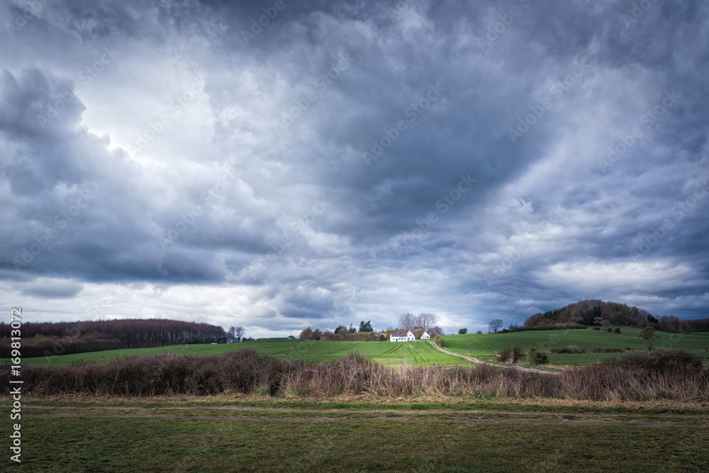Obraz premium Dramatic landscape before a storm on the Island of Langeland, Denmark