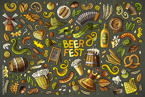 Vector doodle cartoon set of Beer fest objects and symbols