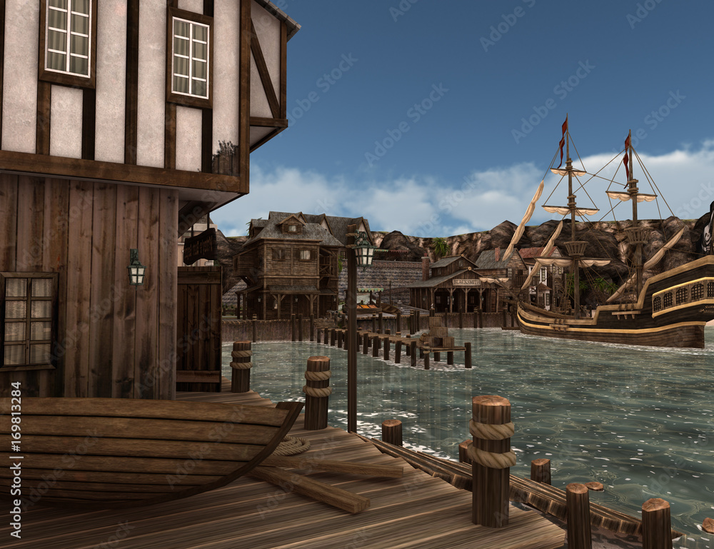 3D Rendering Pirate Treasure Islnad