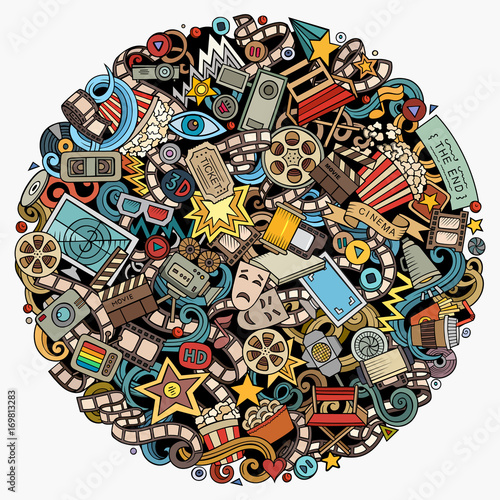 Cartoon vector doodles Cinema illustration
