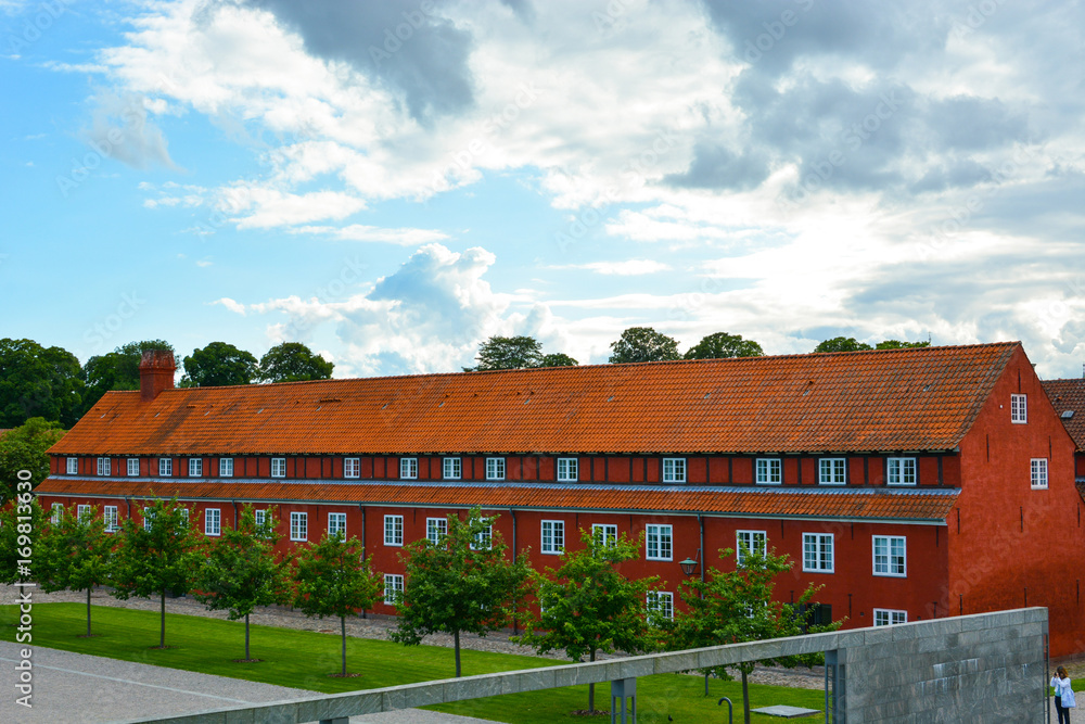 The Copenhagen Citadel (Kastellet), old red buildings in European city The Copenhagen Citadel (Kastellet), old red buildings in European city