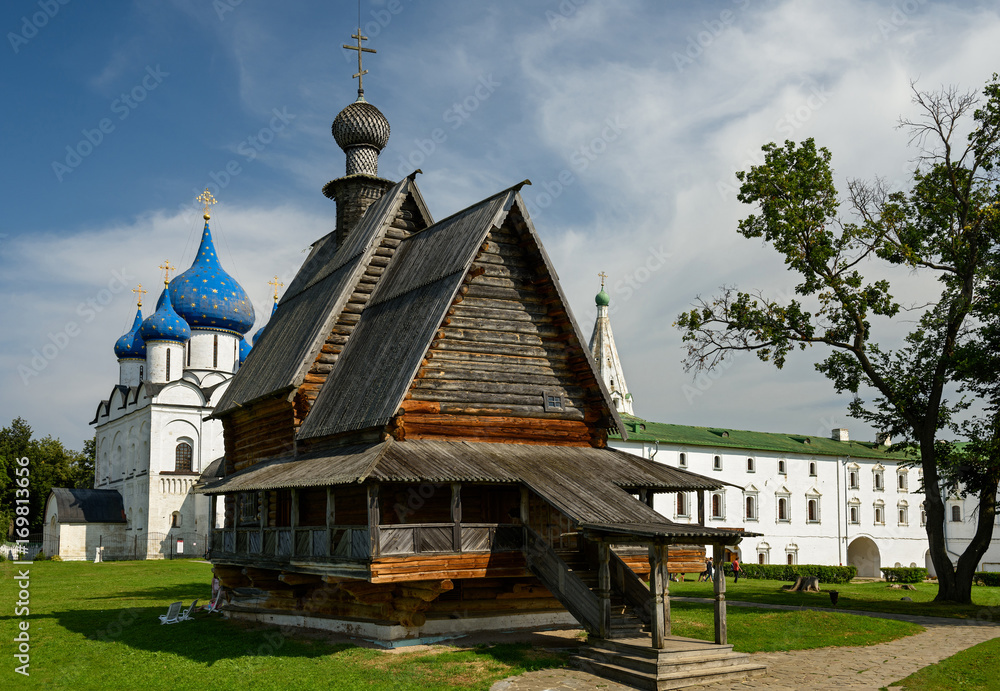 The wooden Church of St. Nicholas in the Kremlin of Suzdal - a monument of wooden architecture of the mid-eighteenth century. Suzdal, Golden Ring, Russia
