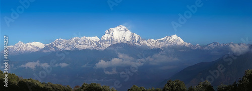 Himalaya Range. Dhaulagiri mountain panoramic view. Nepal landscape. Nature background. Horizontal panorama. photo