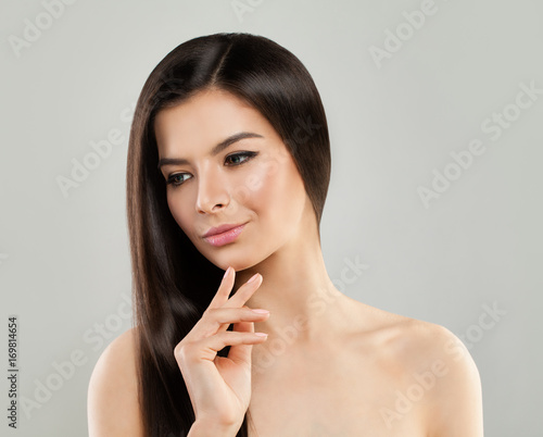 Spa Model Woman with Healthy Skin and Long Hair Isolated. Skincare Concept