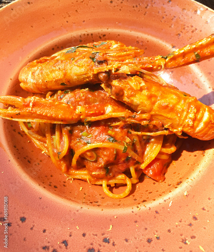 fresh italian pasta & seafood dish photo